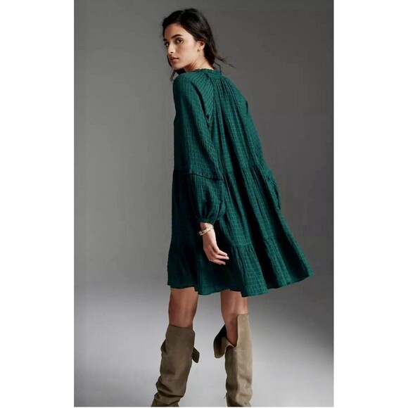 Mare Mare X Anthropologie Size XS Tiered Anne Dress Puff Sleeve Boho Peasant - Picture 4 of 16